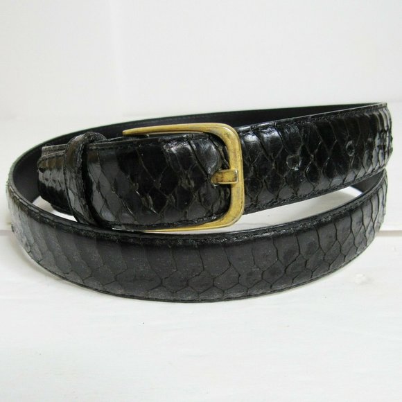 BLACK SNAKE SKIN Narrow Belt Women's Size 38" Waist x 1" Wide Style# H044001 - Picture 4 of 7